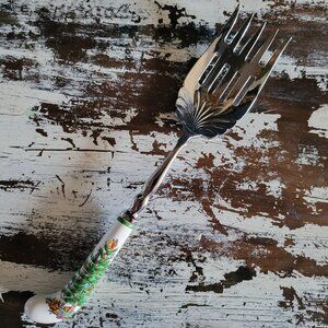 Spode Christmas Tree Serving Fork With Ceramic Handle 11 Inches